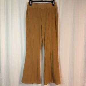Aerie Ribbed Corduroy Flare Pants Tan Stretch Pull On Boho M Long